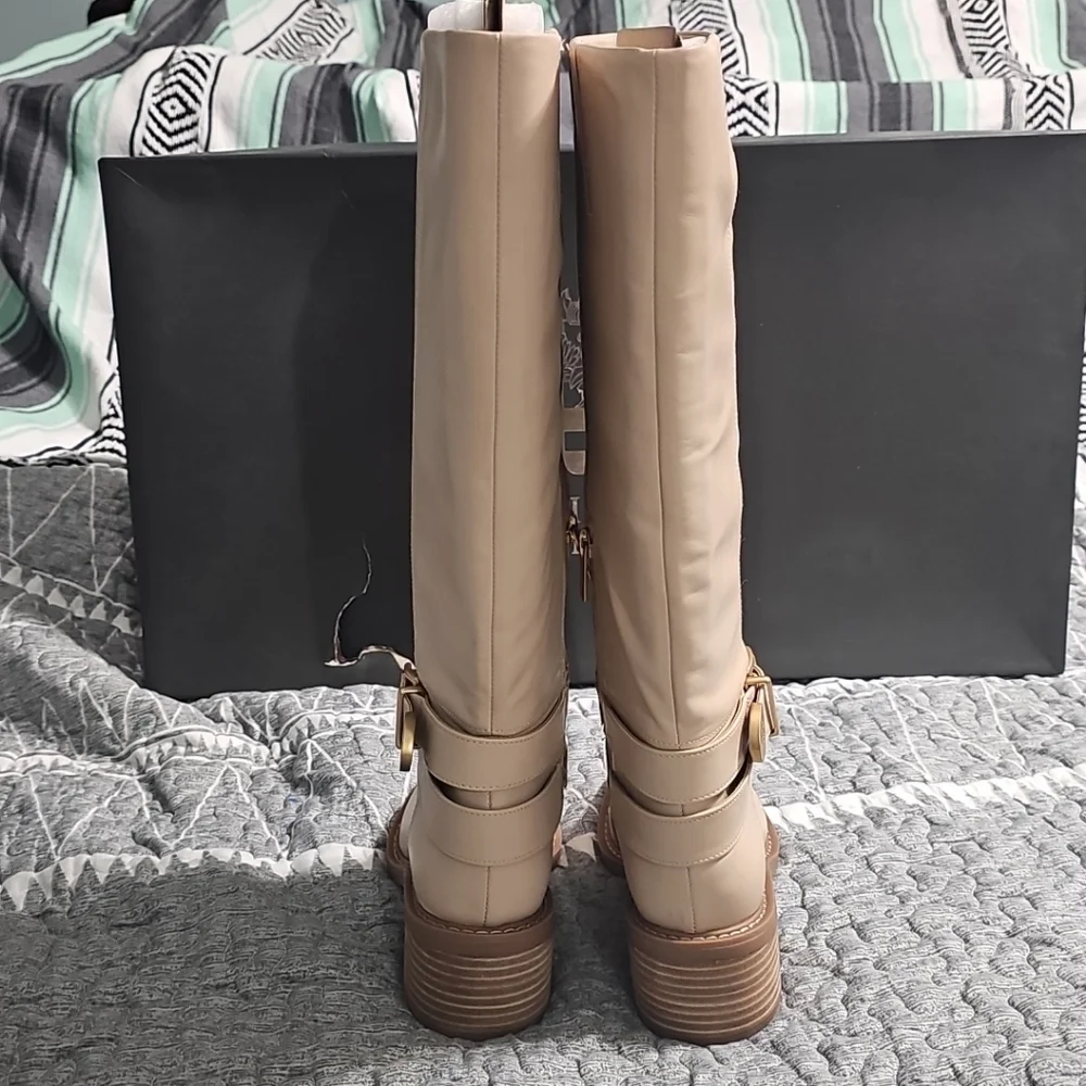 Vince Camuto Womens Gini4 Extra Wide Calf Knee High Boot In Soft Buff (Beige) 5W